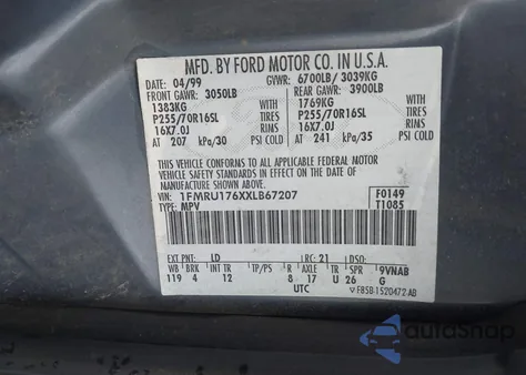 1999 Ford Expedition Eddie Bauer/Xlt from USA, damaged, VIN 1FMRU176XXLB67207